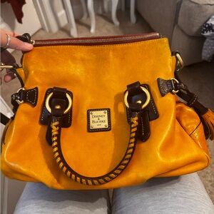 Dooney & Bourke Mustard Yellow Leather Satchel with Dark Trim